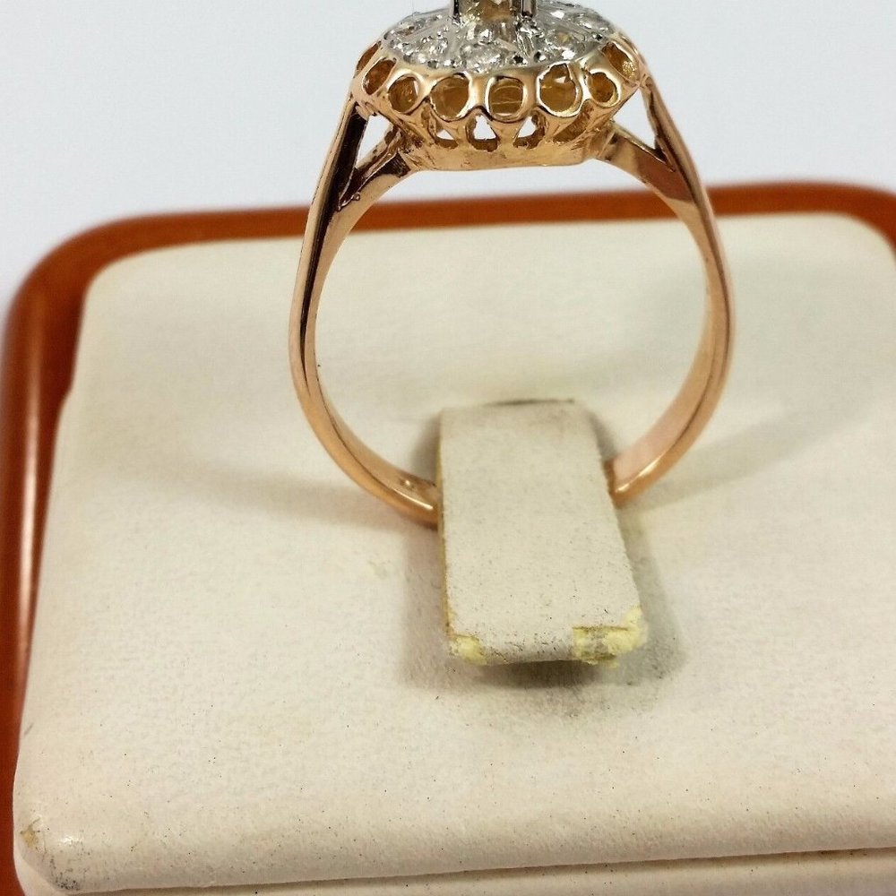 Exquisite 14K Karat 585 Stamp Solid Two Tone Multi Color Gold Ring with Diamonds - Picture 9 of 12